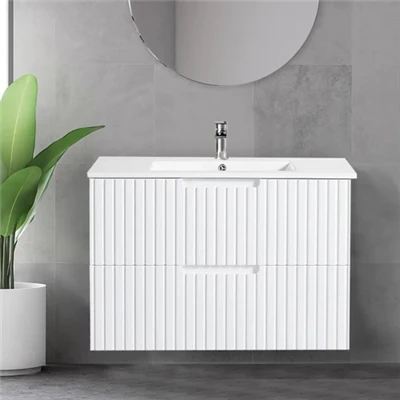 Modern Two Draws Wall Hung White V Groove Baðherbergi Hégómi